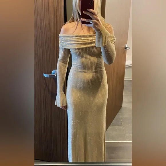 Meshki Marcel Nude Diamanté off the shoulder dress - Picture 9 of 9